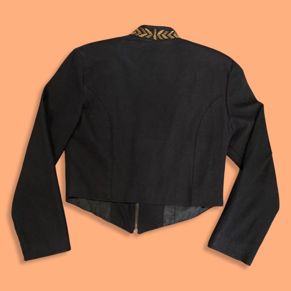 🌸sold💋Vintage MODI Denim Black Floral Sequin Beaded Cropped Jacket Sz Medium - Picture 2 of 5